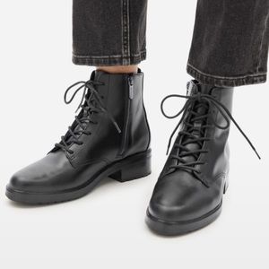 EVERLANE Modern Utility Lace Up Boot Black Leather Ankle Zip Moto Boots